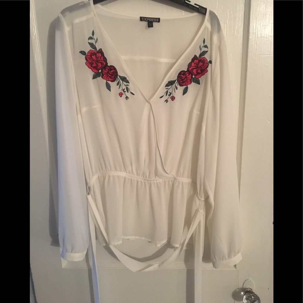 Express Sheer Blouse Rose Embroidering Size L